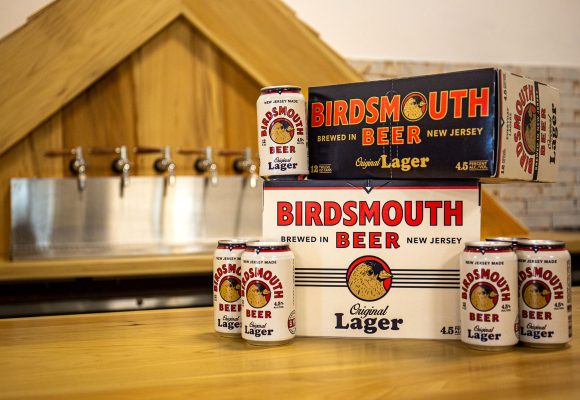 birdsmouth beer cans staged on taproom bar