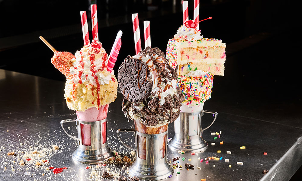 decorated beer milkshakes in pint glasses